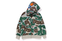 BAPE MENS SHARK PRINT LIQUID CAMO RELAXED FIT FULL ZIP HOODIE