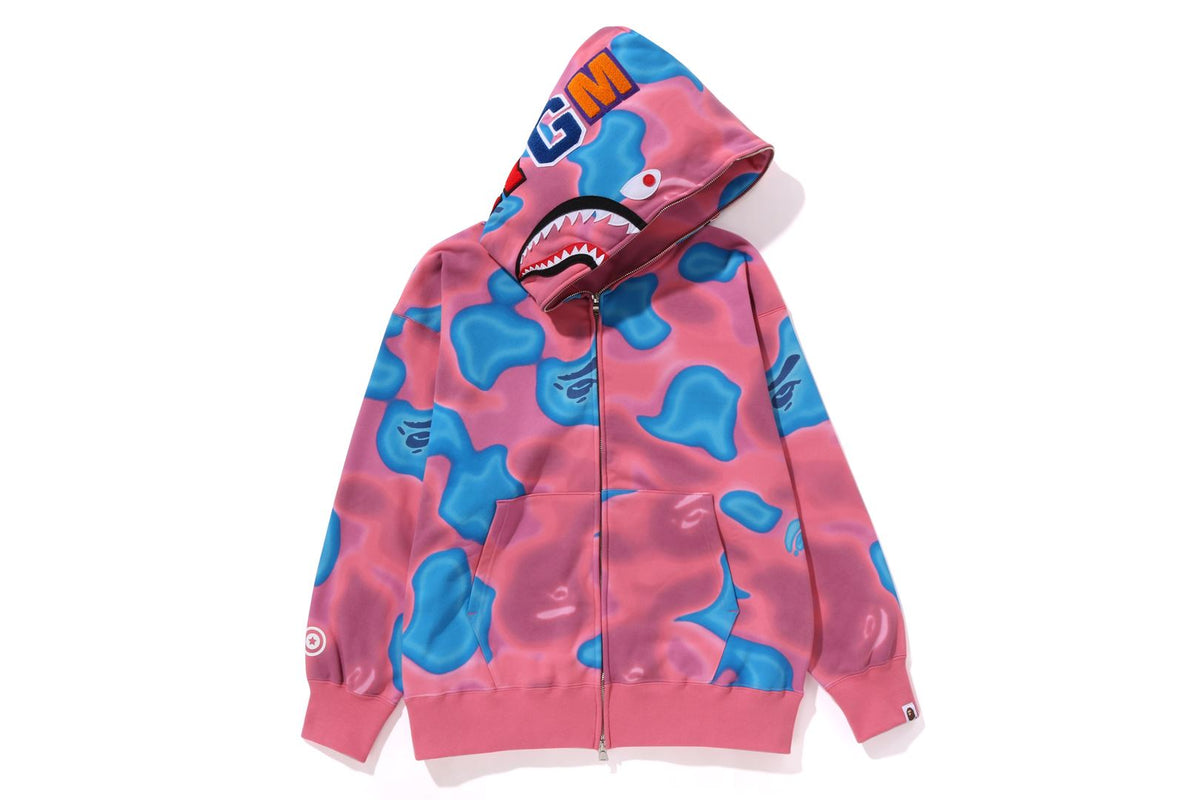 BAPE MENS SHARK PRINT LIQUID CAMO RELAXED FIT FULL ZIP HOODIE
