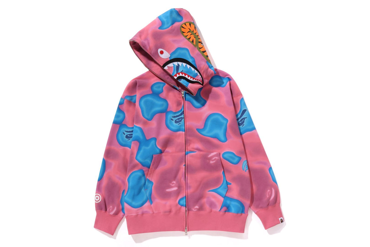BAPE MENS SHARK PRINT LIQUID CAMO RELAXED FIT FULL ZIP HOODIE