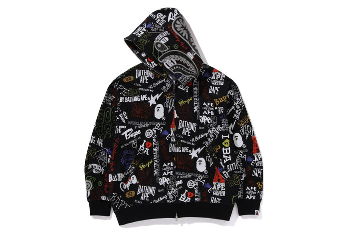 HAND DRAW PATTERN SHARK ZIP HOODIE