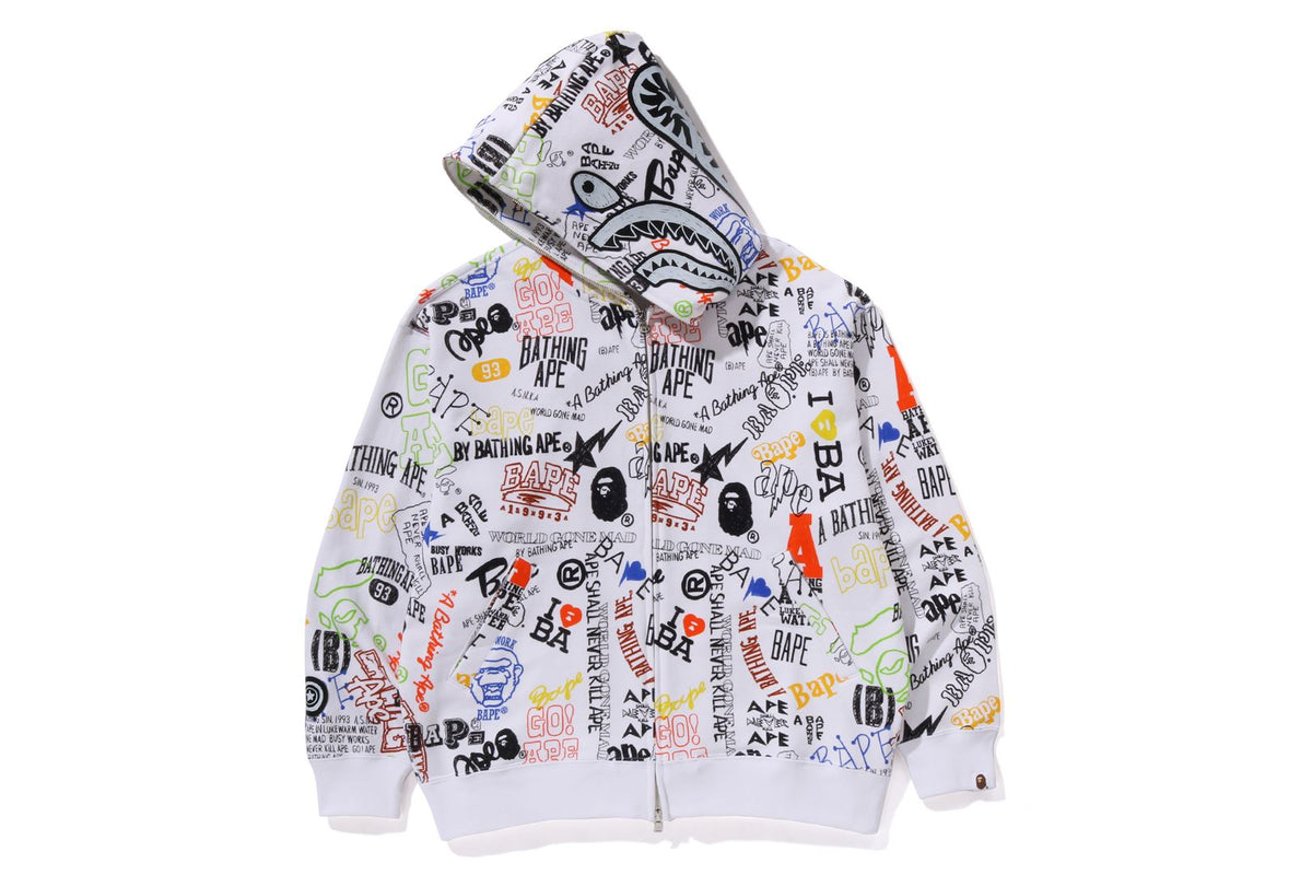 HAND DRAW PATTERN SHARK ZIP HOODIE