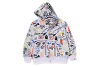 HAND DRAW PATTERN SHARK ZIP HOODIE