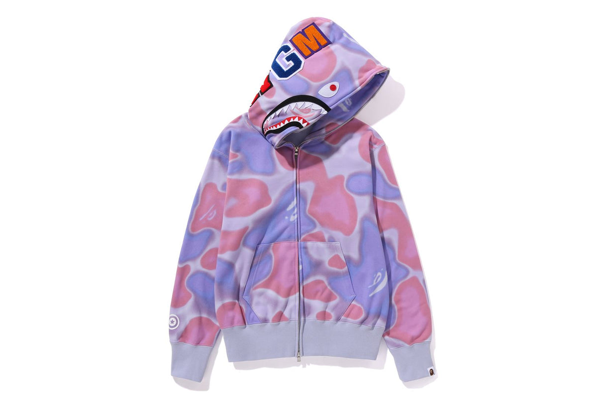 BAPE WOMENS SHARK PRINT LIQUID CAMO FULL ZIP HOODIE WIDE FIT