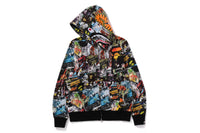 BAPE MENS COTTON SHARK PRINT FLYER PATTERN FULL ZIP HOODIE