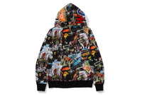 BAPE MENS COTTON SHARK PRINT FLYER PATTERN FULL ZIP HOODIE