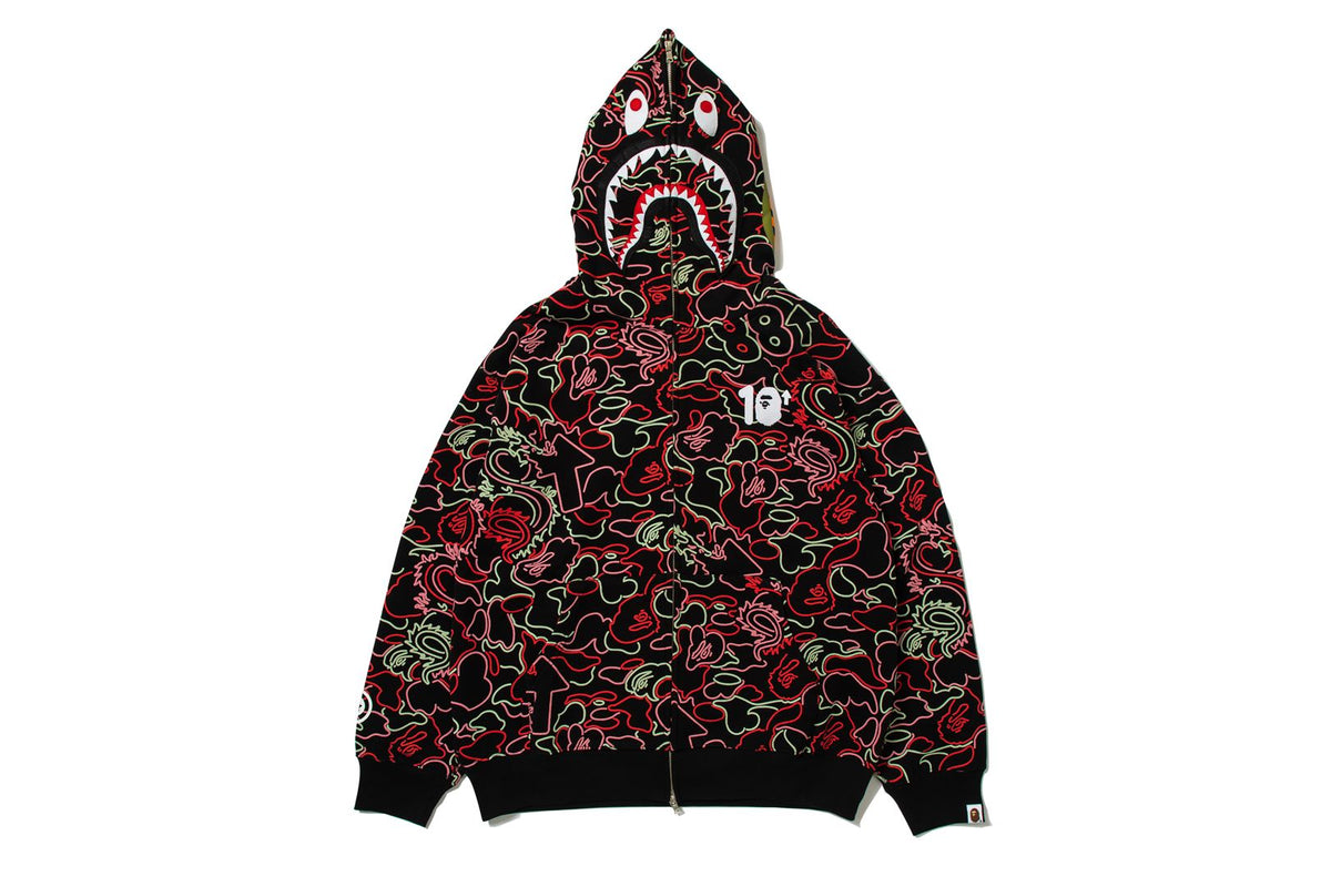 BAPE X 88RISING GLOW IN THE DARK CAMO SHARK FULL ZIP HOODIE
