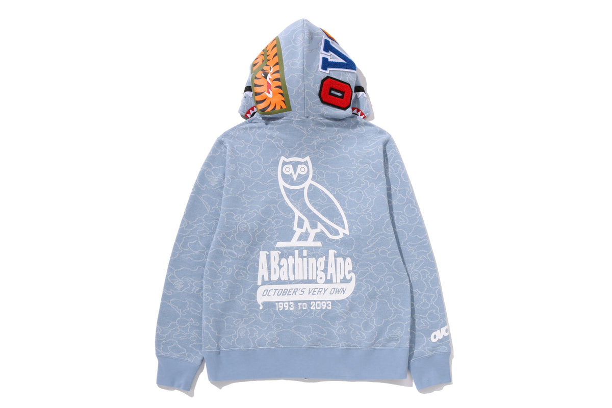 BAPE X OVO NEON 1ST CAMO JACQUARD SHARK FULL ZIP HOODIE