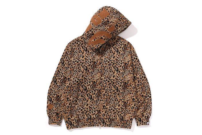 WILD LEOPARD PATTERN SHARK RELAXED FIT FULL ZIP HOODIE