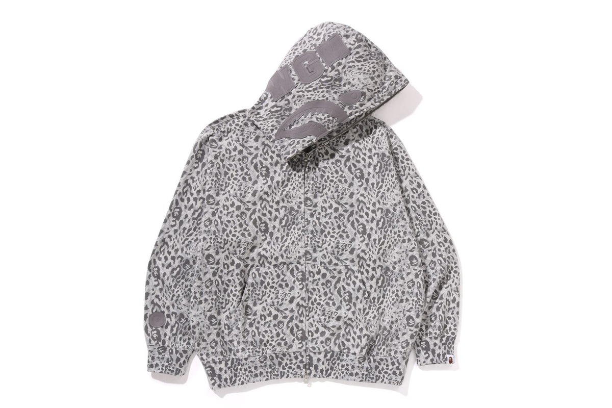 WILD LEOPARD PATTERN SHARK RELAXED FIT FULL ZIP HOODIE