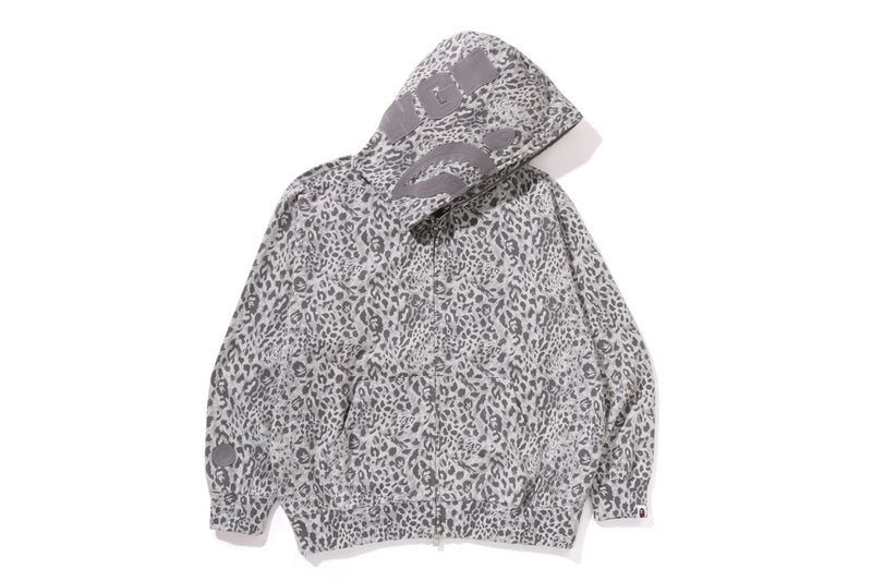WILD LEOPARD PATTERN SHARK RELAXED FIT FULL ZIP HOODIE