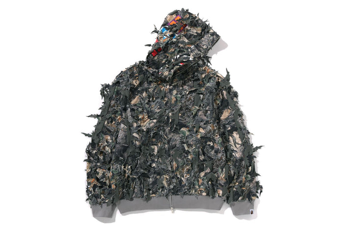 TREE EDGE CAMO LASER CUT CROPPED SHARK FULL ZIP HOODIE