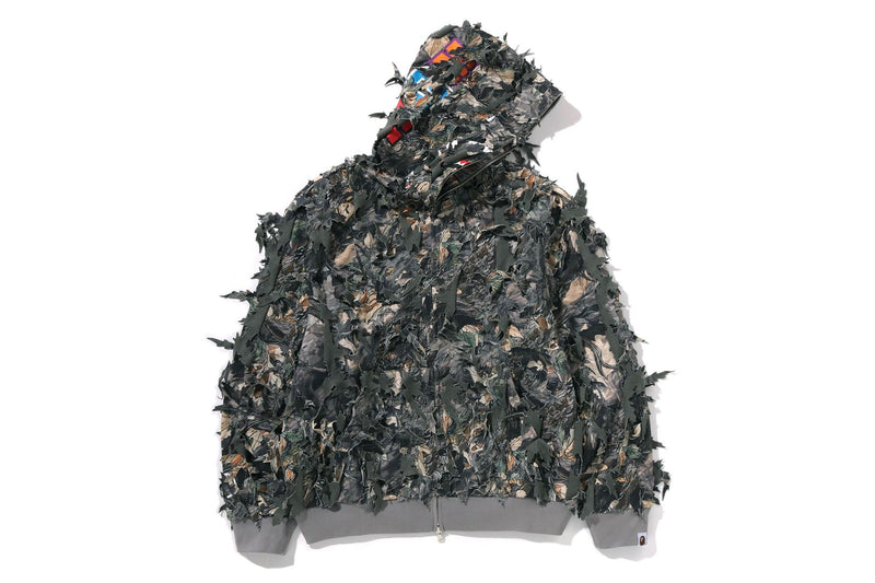 TREE EDGE CAMO LASER CUT CROPPED SHARK FULL ZIP HOODIE
