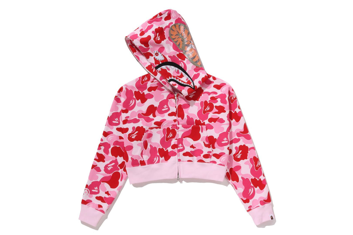 ABC CAMO CRYSTAL STONE SHARK CROPPED FULL ZIP HOODIE LADIES