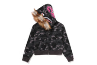 COLOR CAMO FUR SHARK CROPPED ZIP HOODIE