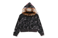 COLOR CAMO FUR SHARK CROPPED ZIP HOODIE