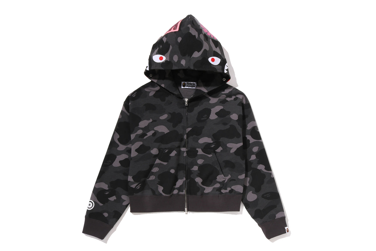 COLOR CAMO FUR SHARK CROPPED ZIP HOODIE