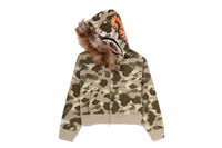 COLOR CAMO FUR SHARK CROPPED ZIP HOODIE