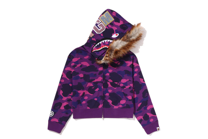 COLOR CAMO FUR SHARK CROPPED ZIP HOODIE