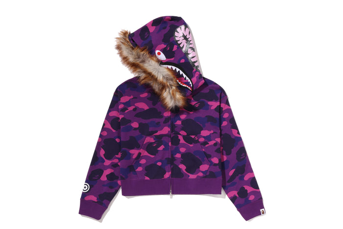 COLOR CAMO FUR SHARK CROPPED ZIP HOODIE
