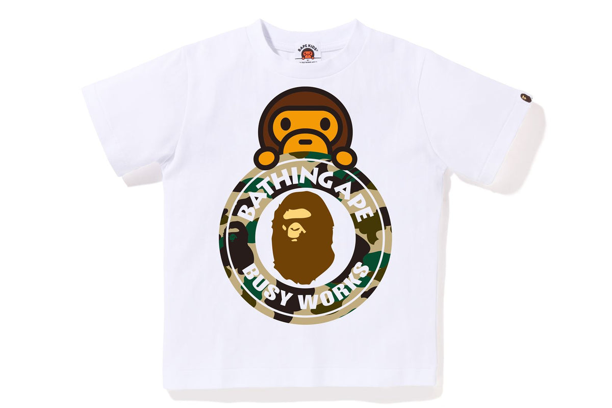 BAPE KIDS COTTON PRINTED 1ST CAMO MILO ON BUSY WORKS T-SHIRT