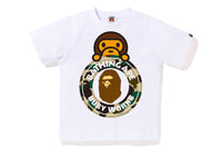 BAPE KIDS COTTON PRINTED 1ST CAMO MILO ON BUSY WORKS T-SHIRT