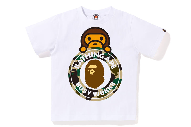 BAPE KIDS COTTON PRINTED 1ST CAMO MILO ON BUSY WORKS T-SHIRT