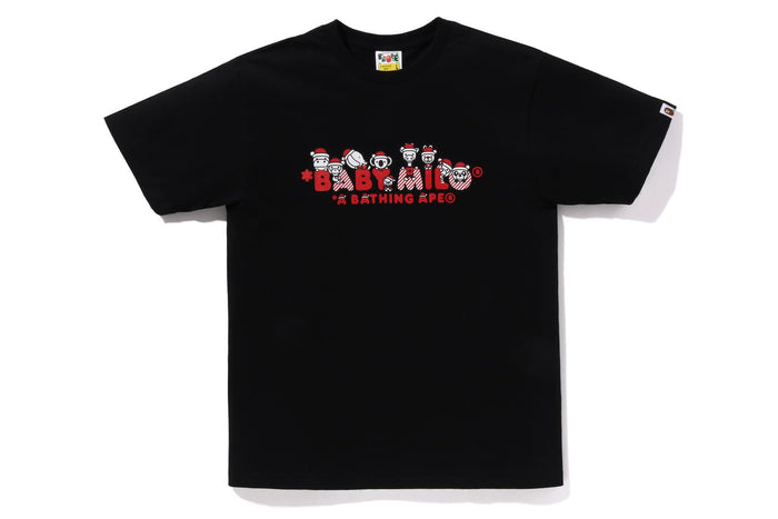 BAPE MENS BLACK & RED COTTON PRINTED CHRISTMAS BABY MILO T-SHIRT