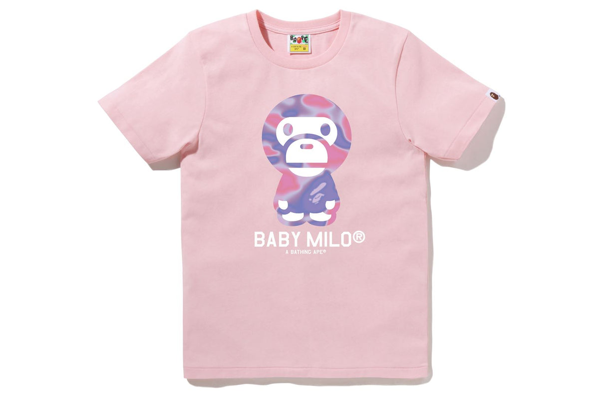 BAPE WOMENS COTTON PRINTED LIQUID CAMO BABY MILO T-SHIRT