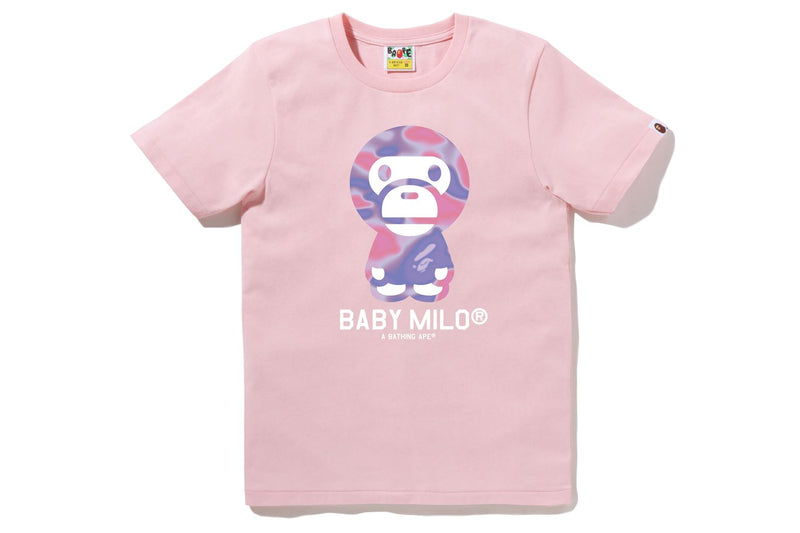 BAPE WOMENS COTTON PRINTED LIQUID CAMO BABY MILO T-SHIRT