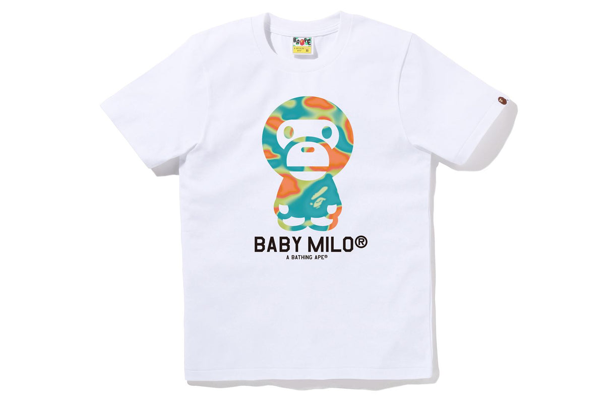 BAPE WOMENS COTTON PRINTED LIQUID CAMO BABY MILO T-SHIRT