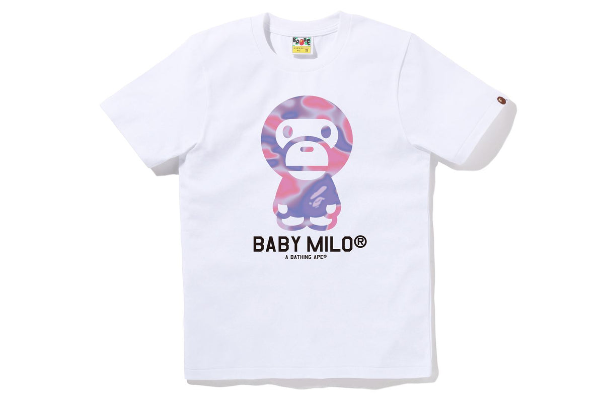 BAPE WOMENS COTTON PRINTED LIQUID CAMO BABY MILO T-SHIRT
