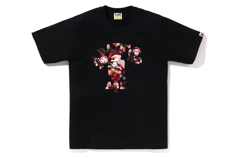 BAPE MENS COTTON MAP CAMO COLLEGE X MILO T-SHIRT