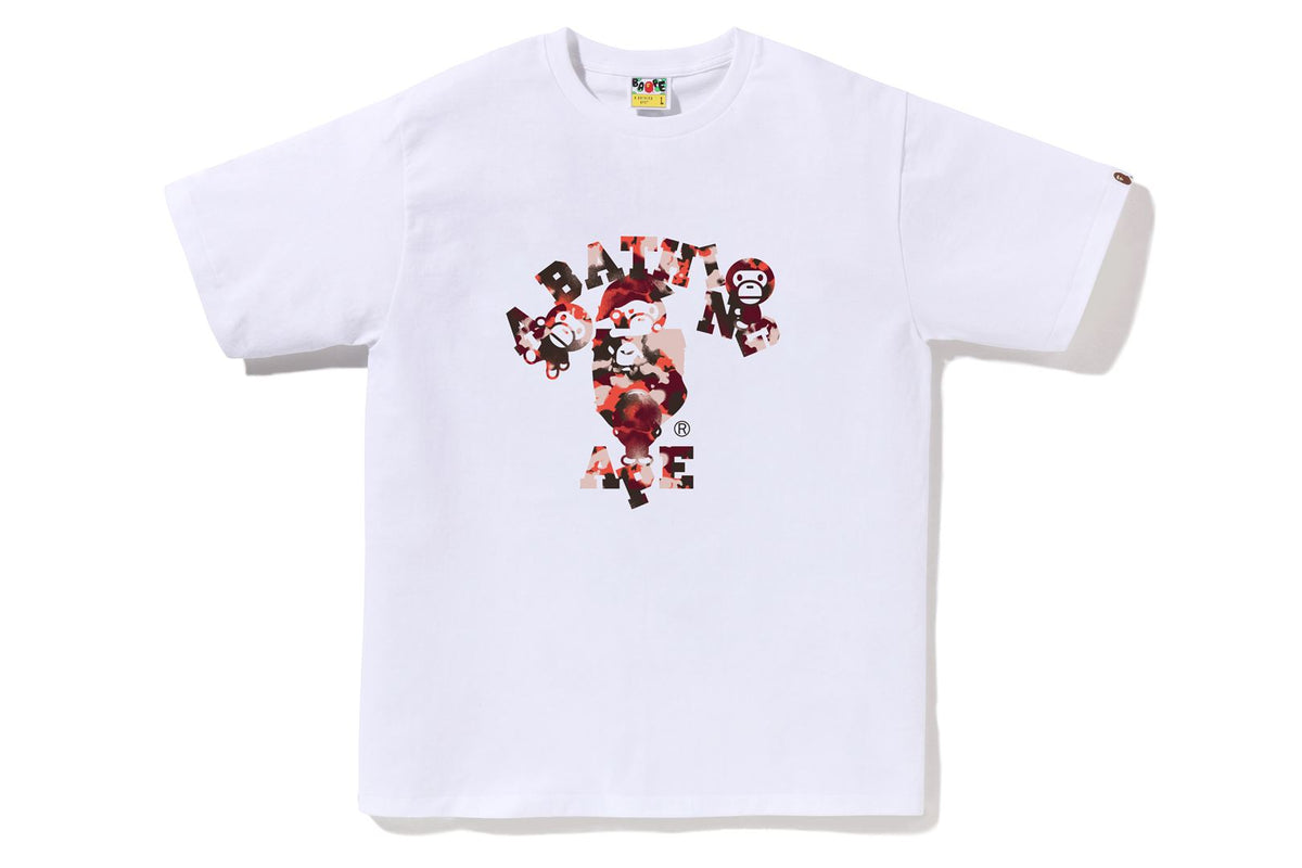 BAPE MENS COTTON MAP CAMO COLLEGE X MILO T-SHIRT
