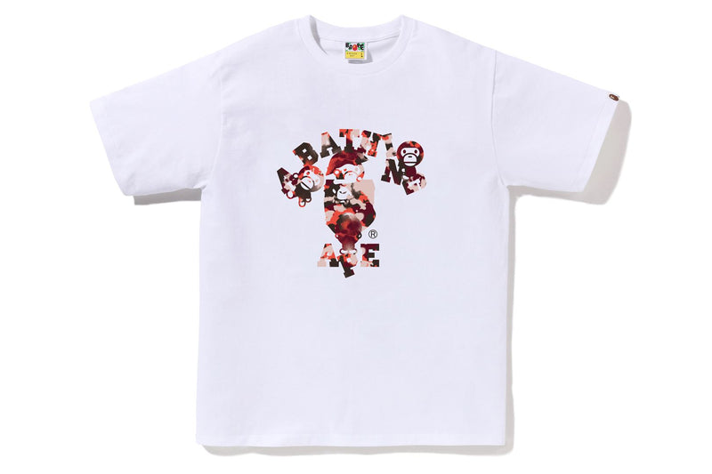 BAPE MENS COTTON MAP CAMO COLLEGE X MILO T-SHIRT