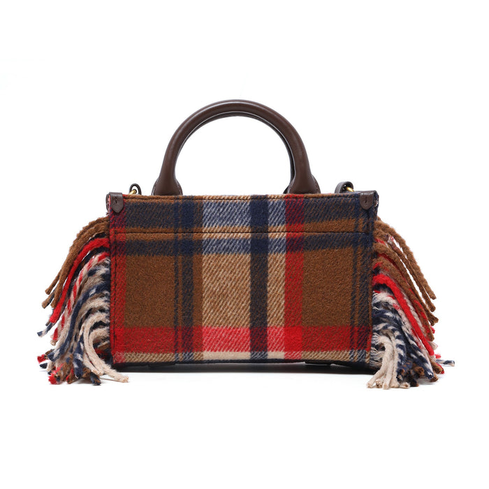 BAPY CHECKED FRINGE TOTE BAG