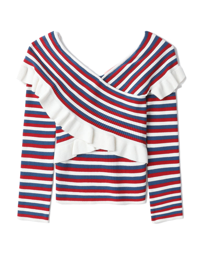 BAPY STRIPES WRAP KNIT TOP