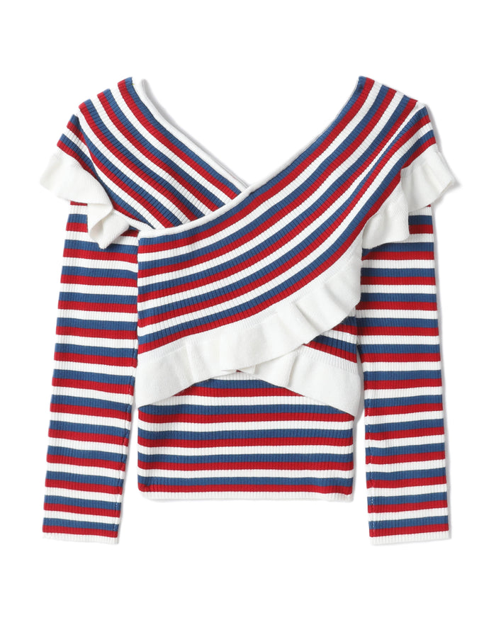 BAPY STRIPES WRAP KNIT TOP