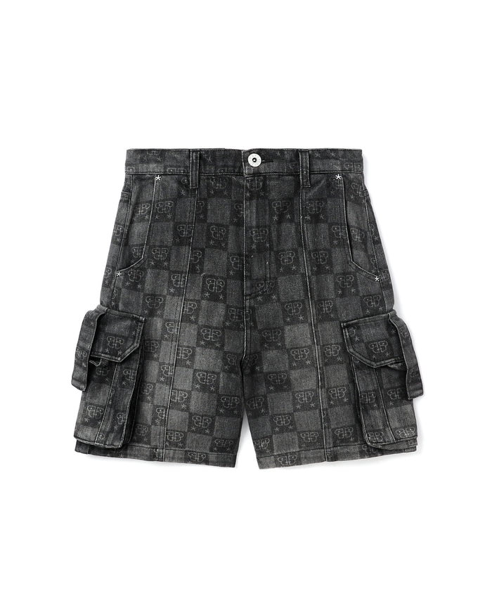 BAPY MONOGRAM DENIM SHORTS