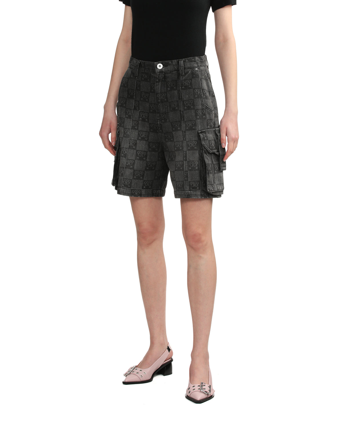 BAPY MONOGRAM DENIM SHORTS