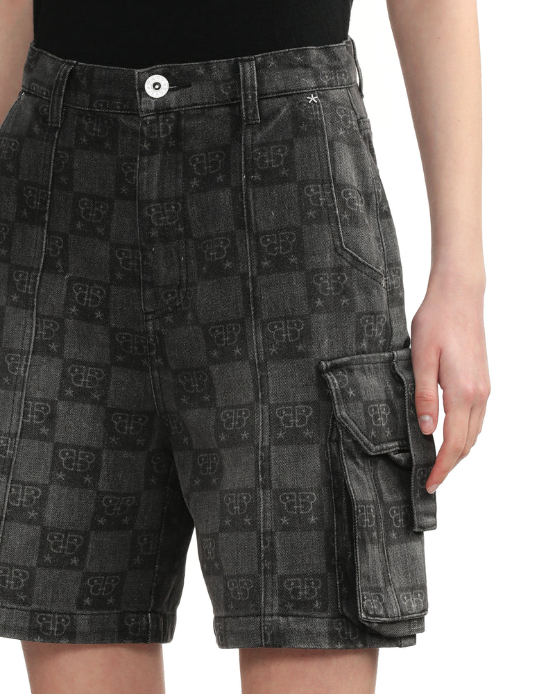 BAPY MONOGRAM DENIM SHORTS