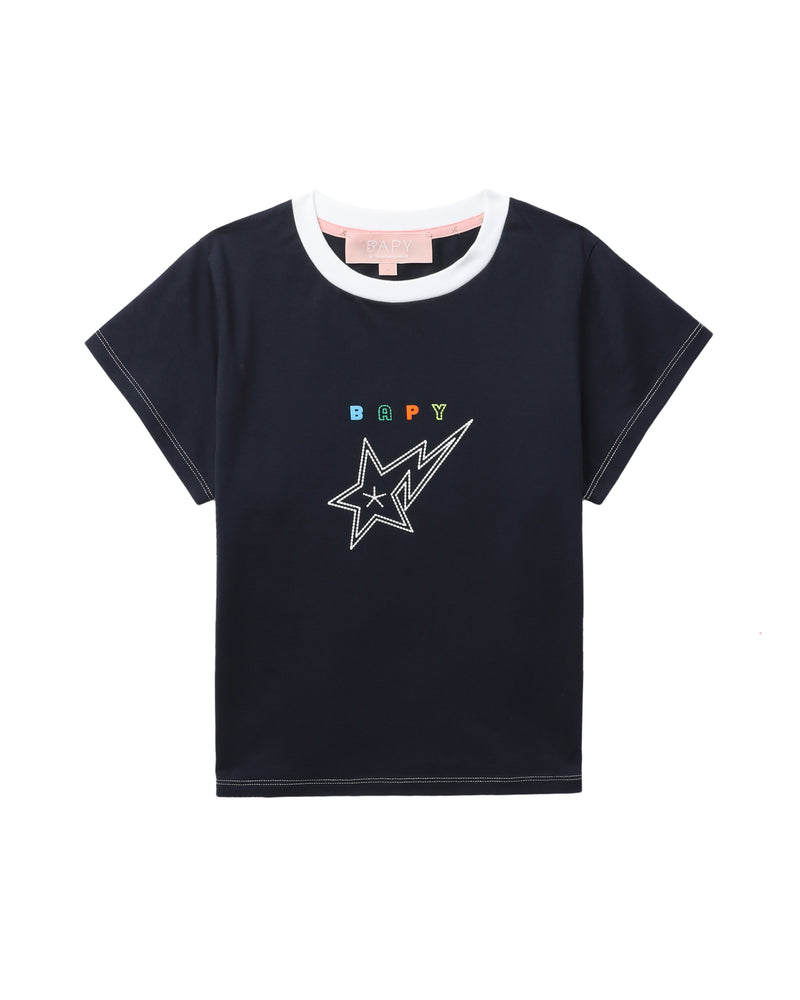 BAPY WOMENS COTTON CONTRAST STITCH STA T-SHIRT