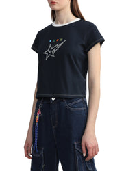 BAPY WOMENS COTTON CONTRAST STITCH STA T-SHIRT