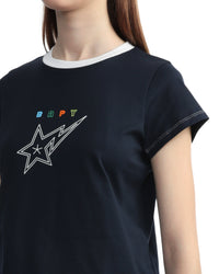 BAPY WOMENS COTTON CONTRAST STITCH STA T-SHIRT