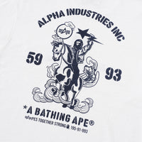 BAPE MENS CREAM & BLACK COTTON APE HEAD PRINT X ALPHA INDUSTRIES T-SHIRT