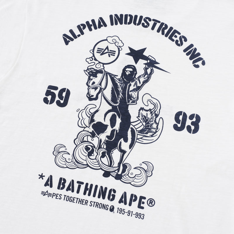 BAPE MENS CREAM & BLACK COTTON APE HEAD PRINT X ALPHA INDUSTRIES T-SHIRT
