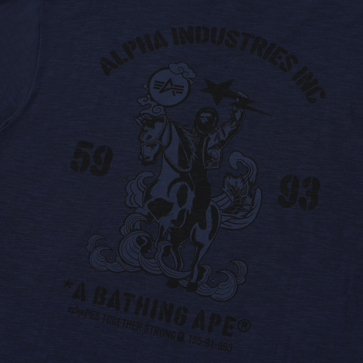 BAPE MENS CREAM & BLACK COTTON APE HEAD PRINT X ALPHA INDUSTRIES T-SHIRT