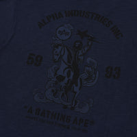 BAPE MENS CREAM & BLACK COTTON APE HEAD PRINT X ALPHA INDUSTRIES T-SHIRT