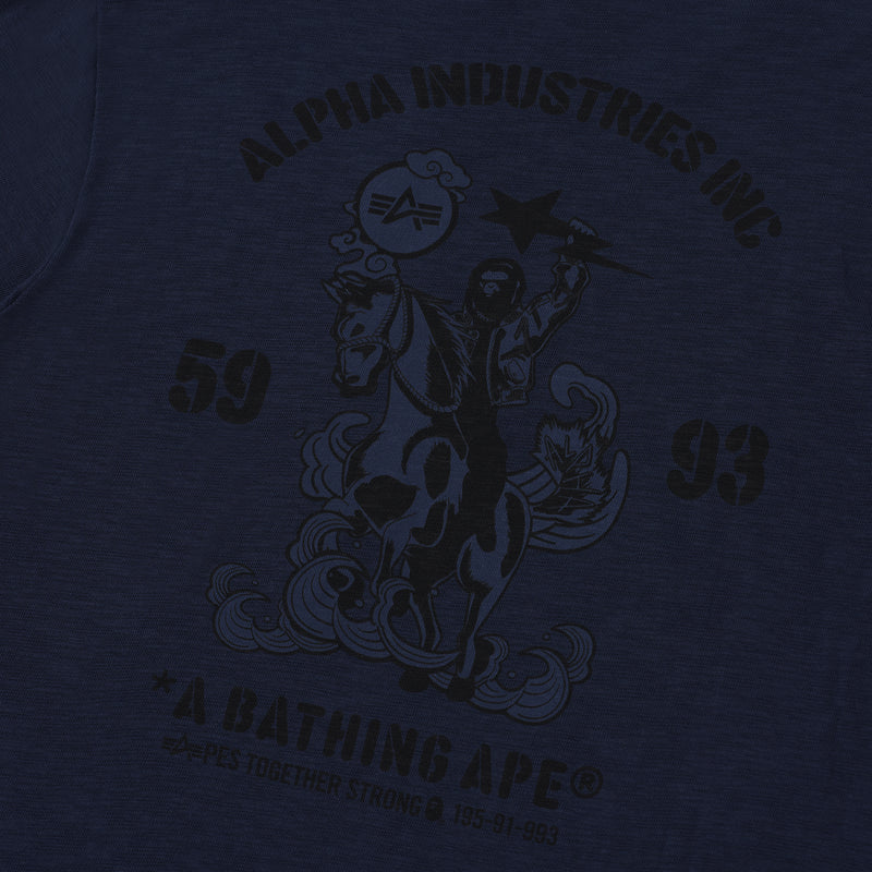 BAPE MENS CREAM & BLACK COTTON APE HEAD PRINT X ALPHA INDUSTRIES T-SHIRT