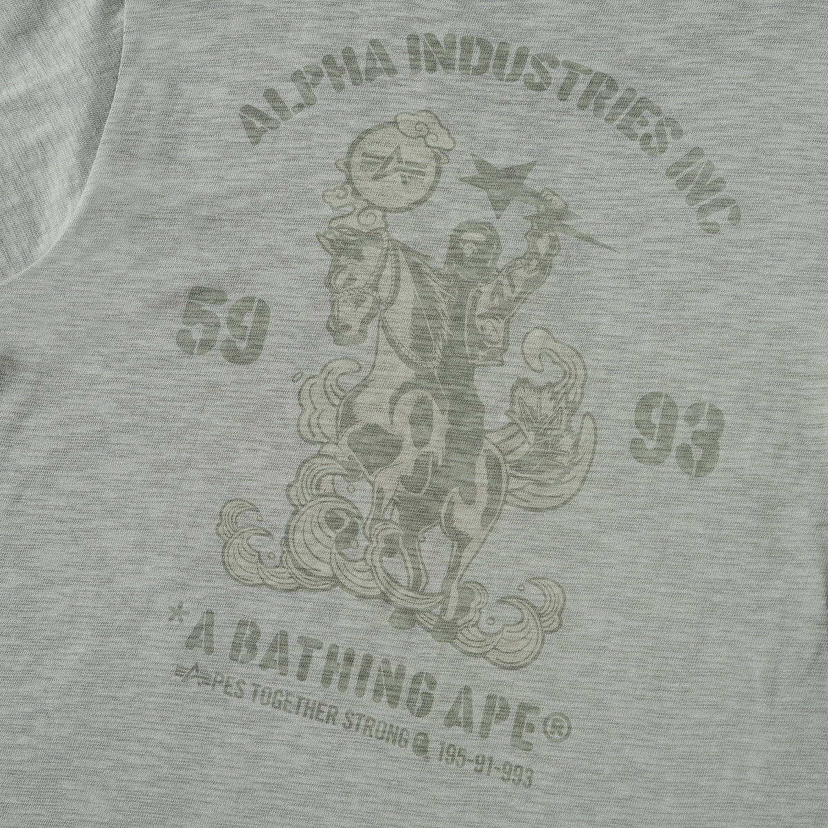 BAPE MENS CREAM & BLACK COTTON APE HEAD PRINT X ALPHA INDUSTRIES T-SHIRT