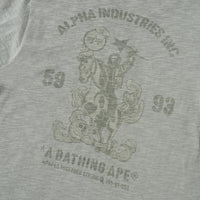 BAPE MENS CREAM & BLACK COTTON APE HEAD PRINT X ALPHA INDUSTRIES T-SHIRT